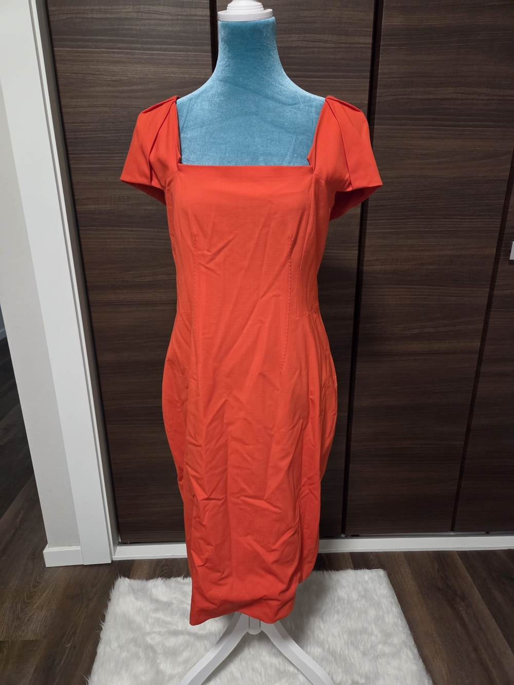 RACHEL Rachel Roy Vibrant Orange Square-Neck Midi Dress